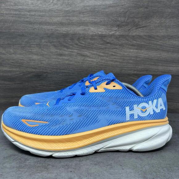 HOKA Clifton 9 Running Shoes Mens Size 12.5 Blue Orange Sneakers One One